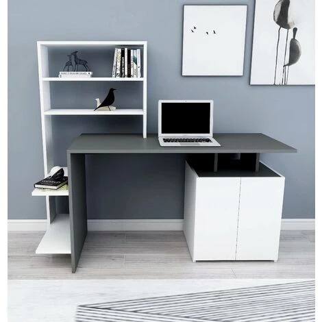 COTECOSY Bureau, Armoire Et étagère Kasini Bois Blanc Et Anthracite - Blanc / Gris 5 COTECOSY Bureau, Armoire Et étagère Kasini Bois Blanc Et Anthracite - Blanc / Gris – Image 3