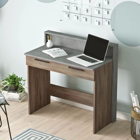 COTECOSY Bureau 1 Tiroir Manolo Bois Marron Et Effet Ciment Gris - Bois / Gris 4 COTECOSY Bureau 1 Tiroir Manolo Bois Marron Et Effet Ciment Gris - Bois / Gris – Image 2