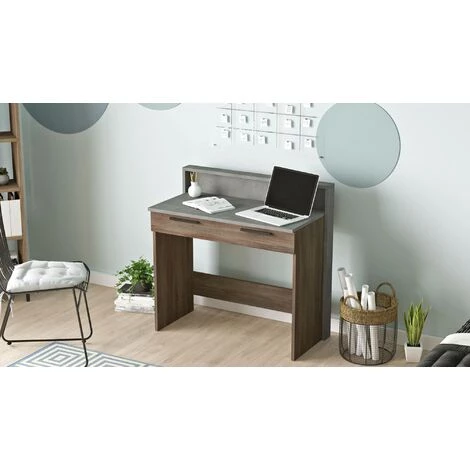COTECOSY Bureau 1 Tiroir Manolo Bois Marron Et Effet Ciment Gris - Bois / Gris 7 COTECOSY Bureau 1 Tiroir Manolo Bois Marron Et Effet Ciment Gris - Bois / Gris – Image 5