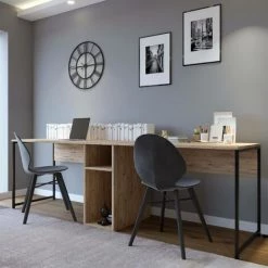 COTECOSY Bureau Double Adelix 240cm Bois Chêne Et Métal Noir - Chêne Clair -France Bureau Soldes 2022 59105898 4