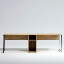 COTECOSY Bureau Double Adelix 240cm Bois Chêne Et Métal Noir - Chêne Clair -France Bureau Soldes 2022 59105898 5