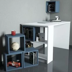 COTECOSY Ensemble Bureau Et 5 Niches Officila Blanc Et Bleu - Bleu -France Bureau Soldes 2022 59106009 3