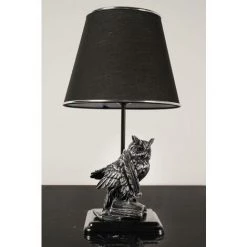 COTECOSY Lampe à Poser Hibou Et Livre Replica D24xH44cm Tissu Noir Et Métal Argent - Argent
