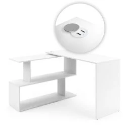 Bureau En Angle „Levia“ Blanc Avec Station De Recharge USB Vicco