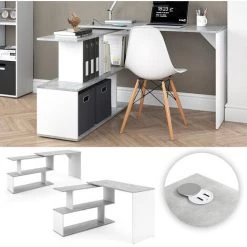 Bureau En Angle „Levia“ Béton /Blanc Avec Station De Recharge USB Vicco -France Bureau Soldes 2022 59119805 2