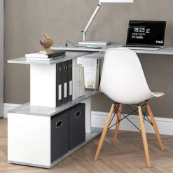 Bureau En Angle „Levia“ Béton /Blanc Avec Station De Recharge USB Vicco -France Bureau Soldes 2022 59119805 5
