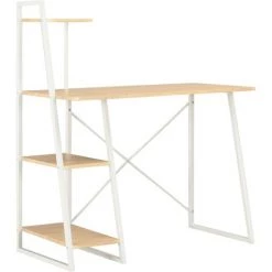INLIFE Bureau Avec étagère Blanc Et Chêne 102x50x117 Cm - Blanc