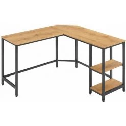 RED DECO Bureau D'Angle HENRY Table Informatique En Forme De L, Table D'étude, Avec étagère De Rangement, Pour Bureau à Domicile, Montage Facile, Style Industriel, Chêne Clair Et Noir