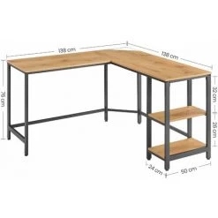 RED DECO Bureau D'Angle HENRY Table Informatique En Forme De L, Table D'étude, Avec étagère De Rangement, Pour Bureau à Domicile, Montage Facile, Style Industriel, Chêne Clair Et Noir -France Bureau Soldes 2022 59252602 5