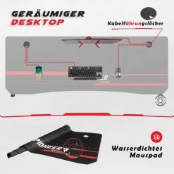 Devoko Bureau Gaiming 140 Cm Bureau Gamer Informatique Table Avec Porte-Boisson Et Porte-Casque Noir -France Bureau Soldes 2022 59657422 4