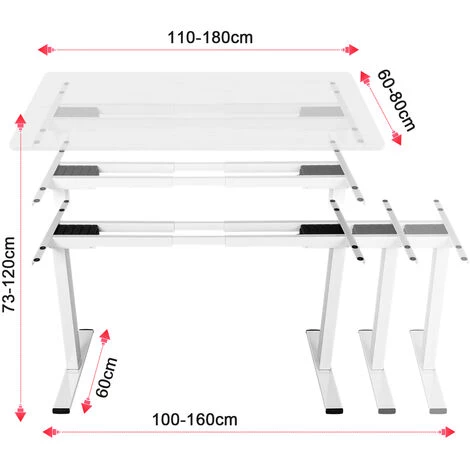 Devoko Cadre Bureau Réglable En Hauteur à 2 Moteurs, Cadre De Table Bureau Assis Debout, Panneau Avec 3 Claviers à Mémoire, Charge Maximale : 100 Kg Blanc 6 Devoko Cadre Bureau Réglable En Hauteur à 2 Moteurs, Cadre De Table Bureau Assis Debout, Panneau Avec 3 Claviers à Mémoire, Charge Maximale : 100 Kg Blanc – Image 4