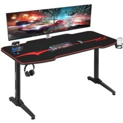 Devoko Bureau Gaming Avec Tapis De Souris,Bureau Gamer Table 140cm Pour Jeu-Vidéo Noir