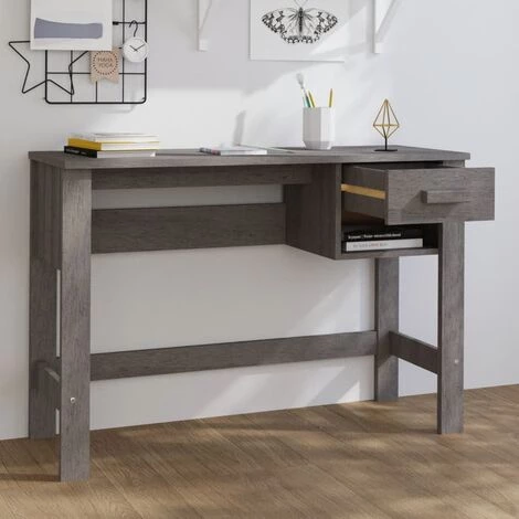 YOUTHUP Bureau Gris Clair 110x40x75 Cm Bois Massif De Pin - Gris 5 YOUTHUP Bureau Gris Clair 110x40x75 Cm Bois Massif De Pin - Gris – Image 3