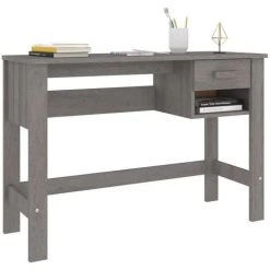 YOUTHUP Bureau Gris Clair 110x40x75 Cm Bois Massif De Pin - Gris 10 YOUTHUP Bureau Gris Clair 110x40x75 Cm Bois Massif De Pin - Gris -France Bureau Soldes 2022 59761723 4