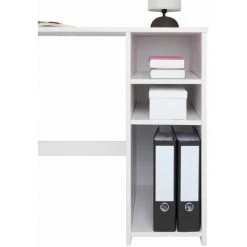 IDIMEX Bureau LIAM Avec Rangement Caisson Avec 2 étagères Réglables En Hauteur, En Pin Massif Lasuré Blanc - Blanc -France Bureau Soldes 2022 59815664 4