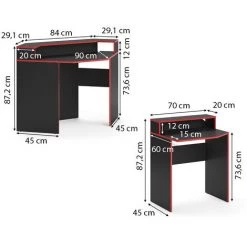 Table D'ordinateur „Kron“ Noir/Rouge Set 5 Vicco -France Bureau Soldes 2022 59838546 3