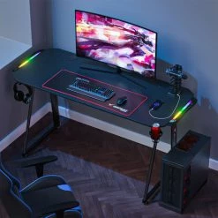 DMTOOL GEEMAX Bureau Gamer étudiant PC Informatique Bureau De Gaming 6 LED 140 X 60 X 75 Cm Noir -France Bureau Soldes 2022 59919289 3