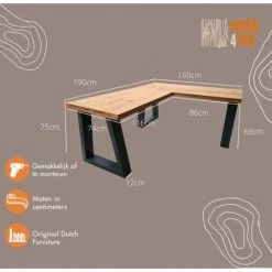 Wood4you Bureau D'angle Vancouver Bois Torréfié 190/160Lx74Px75H Anthracite 11 Wood4you Bureau D'angle Vancouver Bois Torréfié 190/160Lx74Px75H Anthracite -France Bureau Soldes 2022 59962357 5