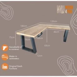 FALSE Wood4you Bureau D'angle Vancouver échafaudage Bois 180/120Lx74Px75H Anthracite -France Bureau Soldes 2022 59962407 5