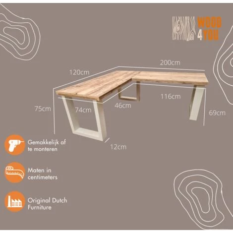 FALSE Wood4you Bureau D'angle New England échafaudage Bois 200/120Lx74Px75H Blanc 4 FALSE Wood4you Bureau D'angle New England échafaudage Bois 200/120Lx74Px75H Blanc – Image 2