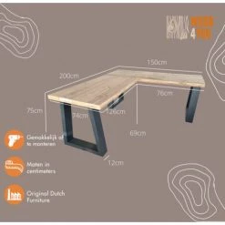 FALSE Wood4you Bureau D'angle Vancouver échafaudage Bois 200/150Lx74Px75H Anthracite -France Bureau Soldes 2022 59962629 2