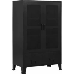 NOVA Armoire De Bureau Réticulée Industrielle 75 X 40 X 120 Cm En Acier Avec étagères Noires