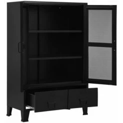 NOVA Armoire De Bureau Réticulée Industrielle 75 X 40 X 120 Cm En Acier Avec étagères Noires -France Bureau Soldes 2022 59995225 3