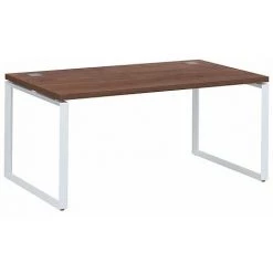 SANS MARQUE Bureau Droit Noyer L 160 X P 90 Cm, Piètement Métal Format Carré - Milano - Piétement Blanc - Maxiburo