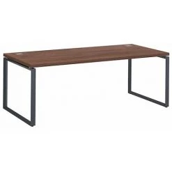 SANS MARQUE Bureau Droit Noyer L 200 X P 90 Cm, Piètement Métal Format Carré - Milano - Piétement Blanc - Maxiburo