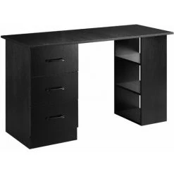 HOMCOM Bureau Informatique Meuble De Bureau 3 Tiroirs Coulissants + 3 étagères Grand Plateau 120L X 49l X 72H Cm MDF Noir - Noir