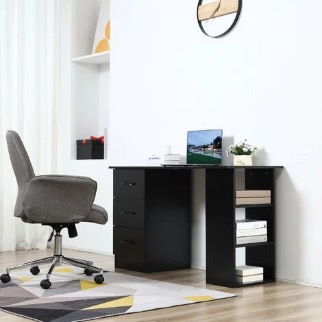 HOMCOM Bureau Informatique Meuble De Bureau 3 Tiroirs Coulissants + 3 étagères Grand Plateau 120L X 49l X 72H Cm MDF Noir - Noir 4 HOMCOM Bureau Informatique Meuble De Bureau 3 Tiroirs Coulissants + 3 étagères Grand Plateau 120L X 49l X 72H Cm MDF Noir - Noir – Image 2
