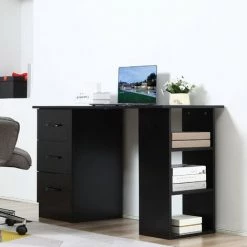 HOMCOM Bureau Informatique Meuble De Bureau 3 Tiroirs Coulissants + 3 étagères Grand Plateau 120L X 49l X 72H Cm MDF Noir - Noir 10 HOMCOM Bureau Informatique Meuble De Bureau 3 Tiroirs Coulissants + 3 étagères Grand Plateau 120L X 49l X 72H Cm MDF Noir - Noir -France Bureau Soldes 2022 60072232 4