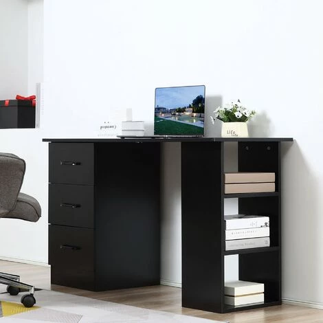 HOMCOM Bureau Informatique Meuble De Bureau 3 Tiroirs Coulissants + 3 étagères Grand Plateau 120L X 49l X 72H Cm MDF Noir - Noir 6 HOMCOM Bureau Informatique Meuble De Bureau 3 Tiroirs Coulissants + 3 étagères Grand Plateau 120L X 49l X 72H Cm MDF Noir - Noir – Image 4