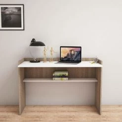 COTECOSY Bureau 1 étagère Anicet L118xH80cm Bois Clair Et Blanc - Bois / Blanc -France Bureau Soldes 2022 60093449 2