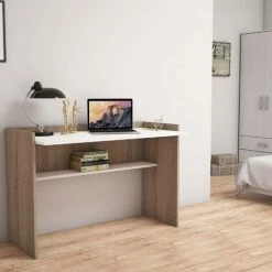 COTECOSY Bureau 1 étagère Anicet L118xH80cm Bois Clair Et Blanc - Bois / Blanc -France Bureau Soldes 2022 60093449 3