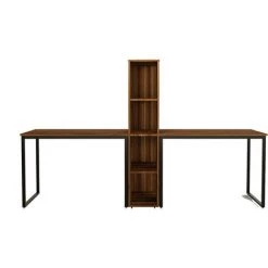 COTECOSY Bureau Double Avec étagères Clovis L240xH142cm Bois Foncé Et Métal Noir - Bois / Noir
