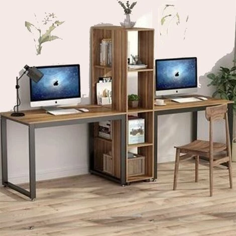COTECOSY Bureau Double Avec étagères Clovis L240xH142cm Bois Foncé Et Métal Noir - Bois / Noir 5 COTECOSY Bureau Double Avec étagères Clovis L240xH142cm Bois Foncé Et Métal Noir - Bois / Noir – Image 3
