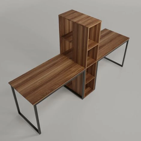 COTECOSY Bureau Double Avec étagères Clovis L240xH142cm Bois Foncé Et Métal Noir - Bois / Noir 7 COTECOSY Bureau Double Avec étagères Clovis L240xH142cm Bois Foncé Et Métal Noir - Bois / Noir – Image 5