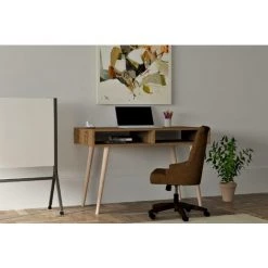 COTECOSY Bureau 2 étagères Mazeau L120xH74,8cm Chêne Foncé Et Chêne Clair - Bois -France Bureau Soldes 2022 60093508 2