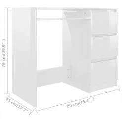 FIMEI Bureau Blanc Brillant 90x45x76 Cm Aggloméré -France Bureau Soldes 2022 60100119 5
