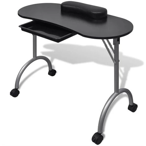 FIMEI Table à Manucure Pliable Avec Roulettes Noir 3 FIMEI Table à Manucure Pliable Avec Roulettes Noir