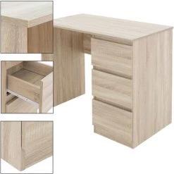 ML-DESIGN Bureau Informatique Avec 3 Tiroirs MDF Chêne Sonoma Table D'ordinateur Moderne -France Bureau Soldes 2022 60163264 3