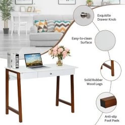 GIANTEX Bureau D'ordinateur Avec 1 Tiroir En Bois, Grand Plateau, Pieds En Bois Massif, IdEal Pour Studio Et Bureau, Style Moderne, Poids Maximum 54,4 Kg, 106,5 X 50 X 75,5 Cm (marron) -France Bureau Soldes 2022 60183873 3