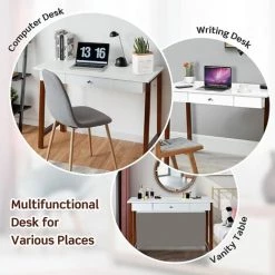 GIANTEX Bureau D'ordinateur Avec 1 Tiroir En Bois, Grand Plateau, Pieds En Bois Massif, IdEal Pour Studio Et Bureau, Style Moderne, Poids Maximum 54,4 Kg, 106,5 X 50 X 75,5 Cm (marron) -France Bureau Soldes 2022 60183873 4