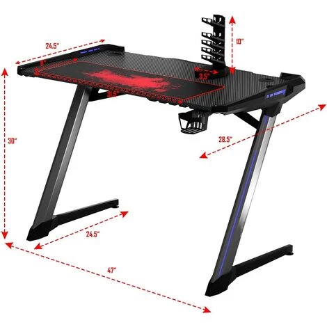 GIANTEX Bureau Gaming Ergonomic, Bureau Gamer Avec Support Pour Manette, Porte-Gobelet Et Casque, 6 Eclairages RVB Et 3 Modes De Flash, Table Bureau Informatique Noir,119,5 X 72,5 X 76 Cm 7 GIANTEX Bureau Gaming Ergonomic, Bureau Gamer Avec Support Pour Manette, Porte-Gobelet Et Casque, 6 Eclairages RVB Et 3 Modes De Flash, Table Bureau Informatique Noir,119,5 X 72,5 X 76 Cm – Image 5