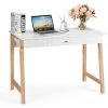 GIANTEX Bureau D'ordinateur Avec 1 Tiroir En Bois, Grand Plateau, Pieds En Bois Massif, Idéal Pour Studio Et Bureau, Style Moderne, 106,5 X 50 X 75,5 Cm (Naturel + Noir)