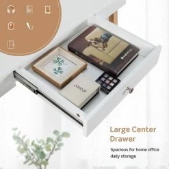 GIANTEX Bureau D'ordinateur Avec 1 Tiroir En Bois, Grand Plateau, Pieds En Bois Massif, Idéal Pour Studio Et Bureau, Style Moderne, 106,5 X 50 X 75,5 Cm (Naturel + Noir) -France Bureau Soldes 2022 60184281 2