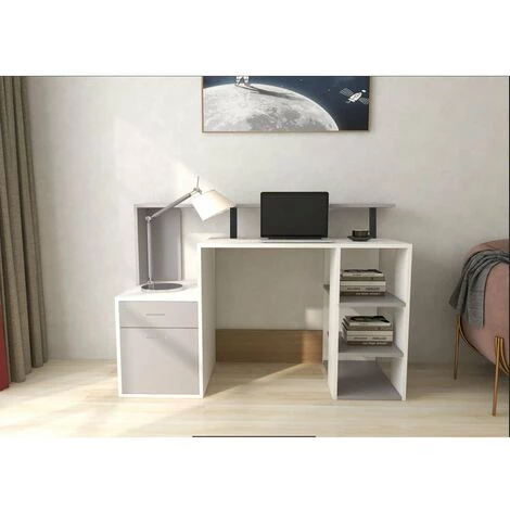 HABITAT & JARDIN Bureau "Lune" - 140 X 55 X 93 Cm - Blanc/Gris 4 HABITAT & JARDIN Bureau "Lune" - 140 X 55 X 93 Cm - Blanc/Gris – Image 2