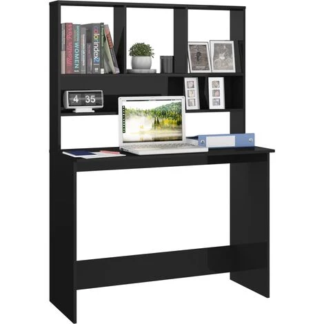 Topdeal Bureau Avec étagères Noir Brillant 110 X 45 X 157 Cm Aggloméré FF800394_FR 5 Topdeal Bureau Avec étagères Noir Brillant 110 X 45 X 157 Cm Aggloméré FF800394_FR – Image 3
