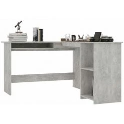Topdeal Bureau D'angle En Forme De L Gris Béton 120x140x75 Cm Aggloméré FF800751_FR -France Bureau Soldes 2022 60372264 3